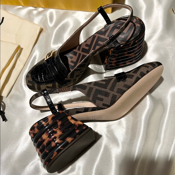 ❌ SOLD ❌ Fendi Jacquard Calfskin FF Tortoise Slingback Size 36.5 - Picture 8 of 13